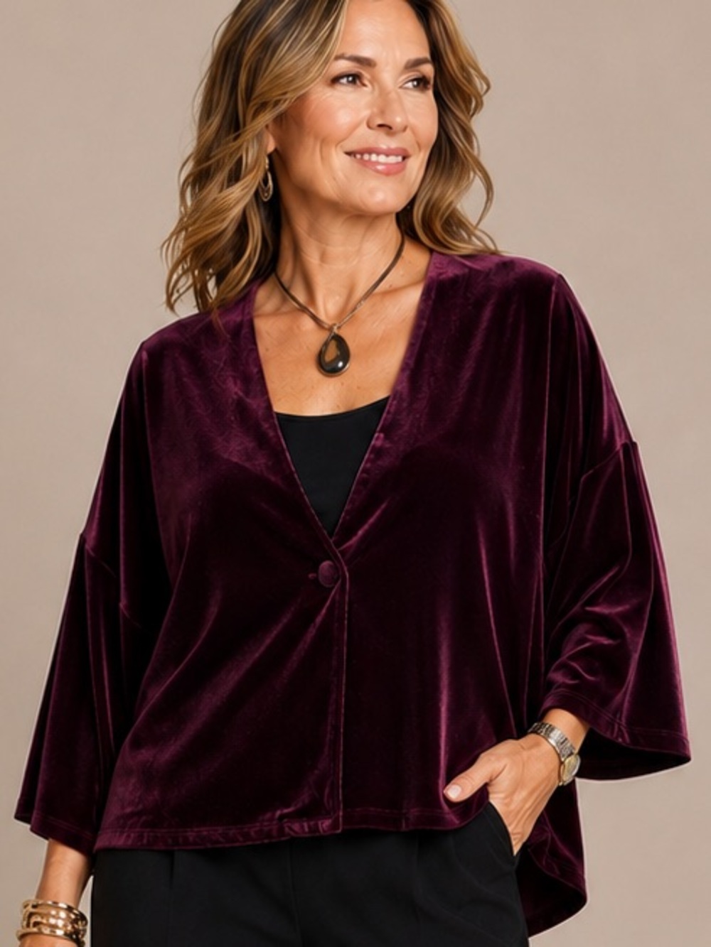 NWT Marla Wynne - Velvet V-Neck Burgundy Wine Topper Jacket - SzS (fit S-L)